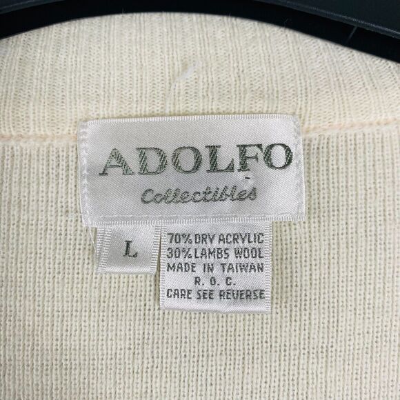 Vintage ADOLFO Collectibles‎ Cardigan Sweater Large Ivory Pink Lambs Wool Blend - Picture 3 of 8